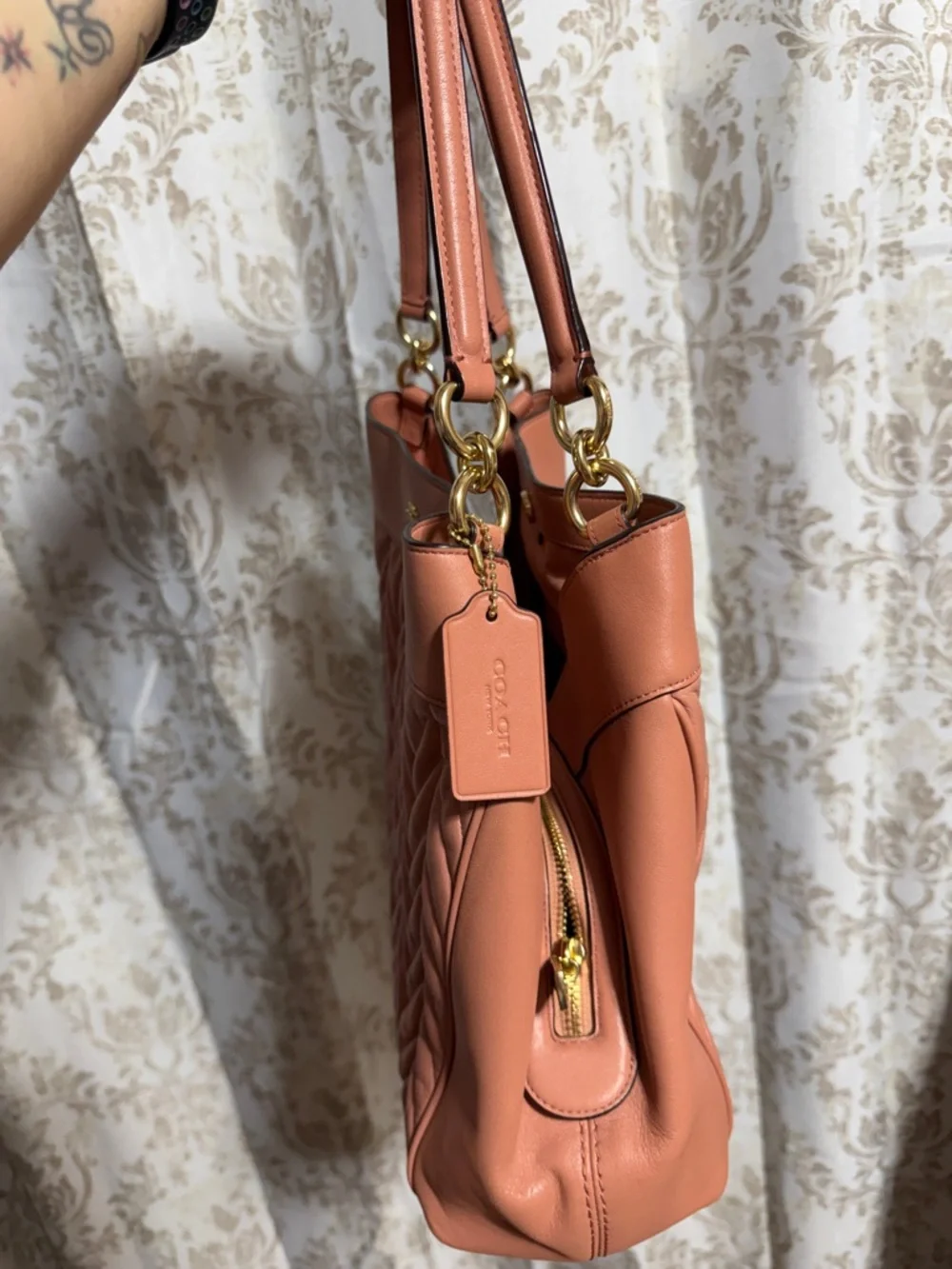 Coach Lexi Quilted Chevron Shoulder Bag in Dusty Coral - Picture 3 of 10